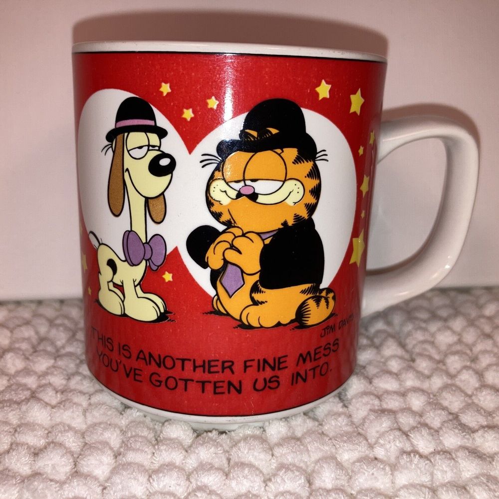 Vintage Garfield Odie Laurel  Hardy Coffee Mug 1978 Enecso